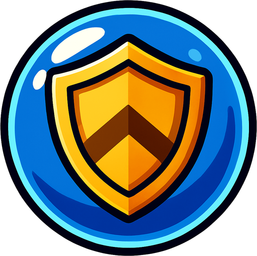 a shield inside a glass bubble.
In-Game asset.  2d.  High contrast.  No shadows