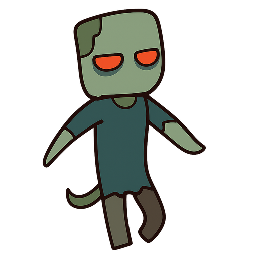 Zombie with long red eyes. No background. Transparent background. Blank background. No shadows. 2d. In-Game asset. flat