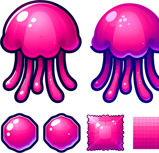 A pink jellyfish. Cartoon..
Single Game Texture.  In-Game asset.  2d.  Blank background.  High contrast.  No shadows