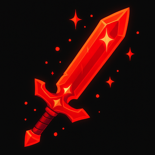 una espada roja con destellos.
In-Game asset.  2d.  High contrast.  No shadows