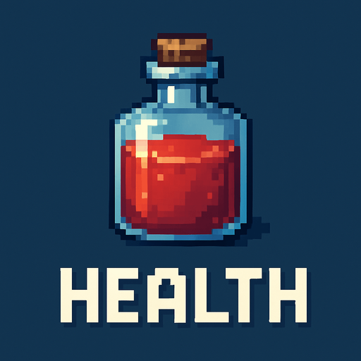 Escreva abaixo da poção o texto "HEALTH", ARTE PIXEL 32BITS