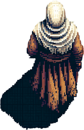 Directly overhead, plumb view of a beggar heading top (we see his back)..
Zenith view, directly overhead, plumb view. NOT PERSPECTIVE! Fantasy theme. Pixel art