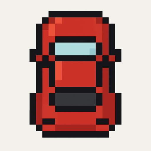 Red car top down 24 pixilated.
In-Game asset.  2d.  High contrast.  No shadows