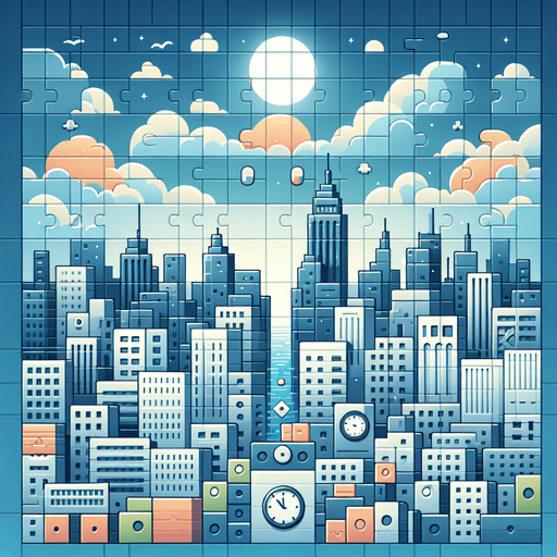 Background for relaxing puzzle game. city background, flat shaded, vector art. skyscrapers. Clocks. Blocks. Relaxing. Clouds, blue sky Single Game Texture. In-Game asset. 2d. Blank background. High contrast. No shadows..
Single Game Texture. In-Game asset. 2d. Blank background. High contrast. No shadows.