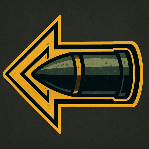 Left arrow picture but like bullet  ( tank bullet).
In-Game asset.  2d.  High contrast.  No shadows. High contrast
