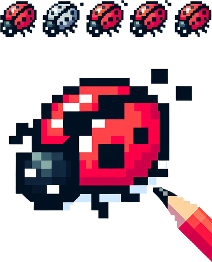 pixelart of a ladybug.
White background, high contrast, shadowless.