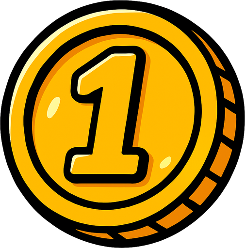 one coin.
In-Game asset.  2d.  High contrast.  No shadows