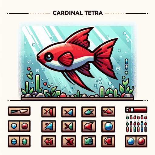 a cardinal tetra.
Single Game Texture. In-Game asset. 2d. Blank background. High contrast. No shadows.