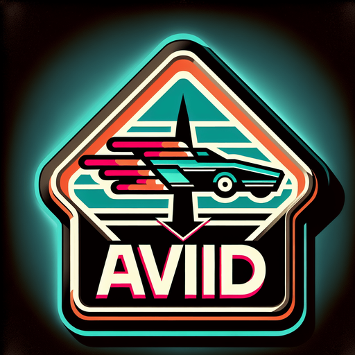 retro sign that says "avoid" with an flying car symbol in neon colors.
Single Game Texture. In-Game asset. 2d. Blank background. High contrast. No shadows.