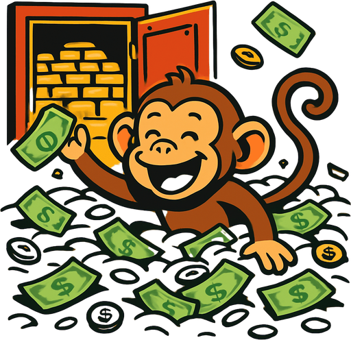 Let the background be a safe full of gold and the monkey swimming in money..
In-Game asset.  2d.  High contrast.  No shadows