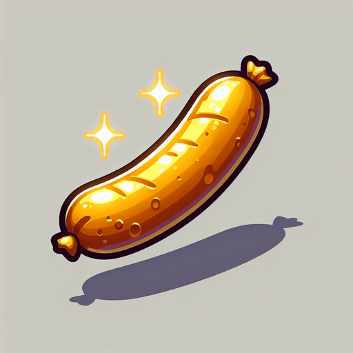 A gold sausage.
Single Game Texture. In-Game asset. 2d. Blank background. High contrast. No shadows.