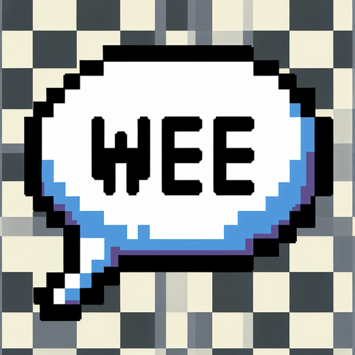 speech bubble saying "wee".
game asset. 2d. 8bit. no background. transparent background.