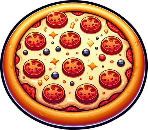 Cartoon Pizza, 2d, blank background.
Single Game Texture.  In-Game asset.  2d.  Blank background.  High contrast.  No shadows