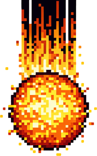 8 bit fireball
with a flame trail that goes down.
Single Game Texture. In-Game asset. 2d. Blank background.. No shadows.