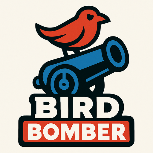 En el logo estera el texto de bird bomber abajo estara un cañon y arriba un pajaro.
In-Game asset.  High contrast.  No shadows