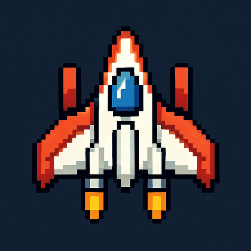 Pixel art Spaceship.
In-Game asset.  2d.  High contrast.  No shadows