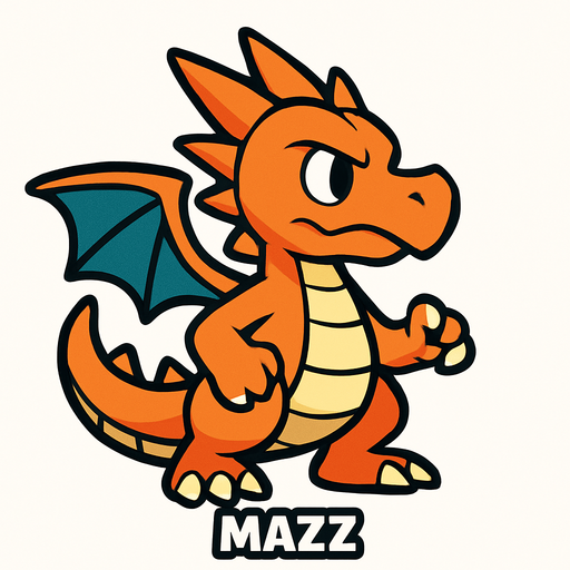 Mazz le dragon.
In-Game asset.  2d.  High contrast.  No shadows