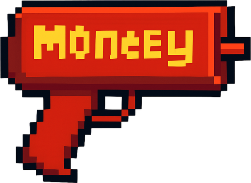 Money gun pixel art. Without money, horizontal. In-Game asset.  2d.  High contrast.  No shadows