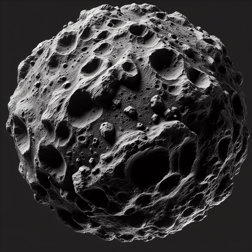 asteroid.
Single Game Texture.  In-Game asset.  2d.  Blank background.  High contrast.  No shadows