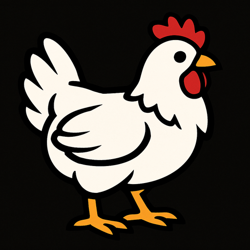 white chicken  with black background.
In-Game asset.  2d.  High contrast.  No shadows