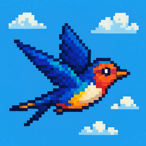 Fastest flaying bird ( Piksel art). Cute. Colorful 
In-Game asset.  2d.  High contrast.