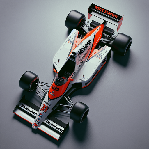 Realistic McLairen MP4/4 F1 race car from 1990. Top view..
