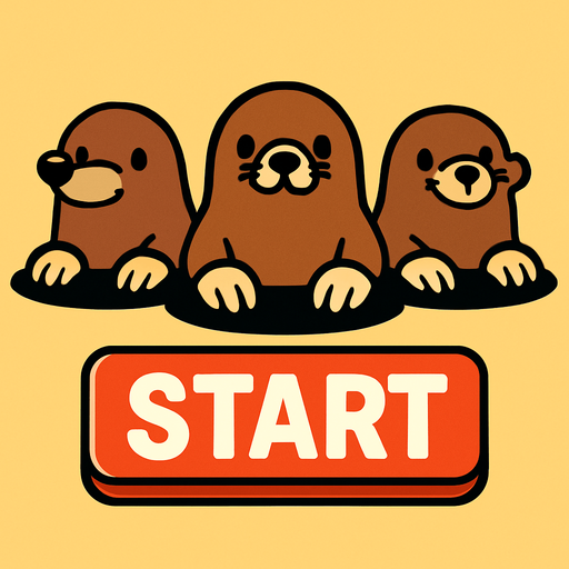 bir tane şık görünümlü bir başlatma butonu olsun ve onun hemen üstünde 3 tane köstebek dursun.
In-Game asset.  2d.  High contrast.  No shadows