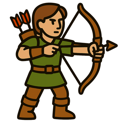 A human with a bow and a quiver.
In-Game asset.  2d.  High contrast.  No shadows