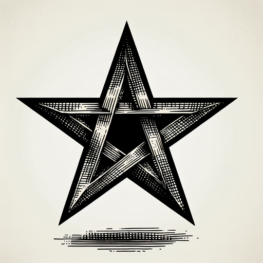 sketchy old fashion pentagram luxury star.
Single Game Texture.  In-Game asset.  2d.  Blank background.  High contrast.  No shadows