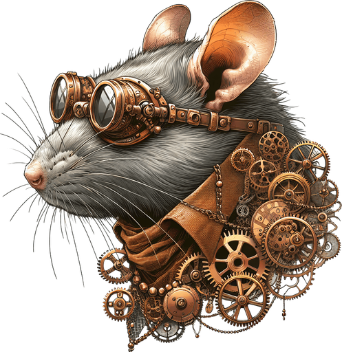 a rat wearing a steampunk costume.
Single Game Texture. In-Game asset. 2d. Blank background. High contrast. No shadows.