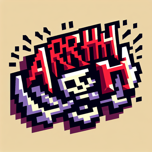 text saying "Arghhh". pirate themes. pixelated. 8 bit..
Single Game Texture. In-Game asset. 2d. Blank background. High contrast. No shadows.