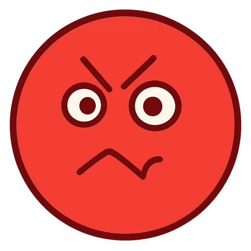 perfectly round, red angry face. No background. Transparent background. Blank background. No shadows. 2d. In-Game asset. flat