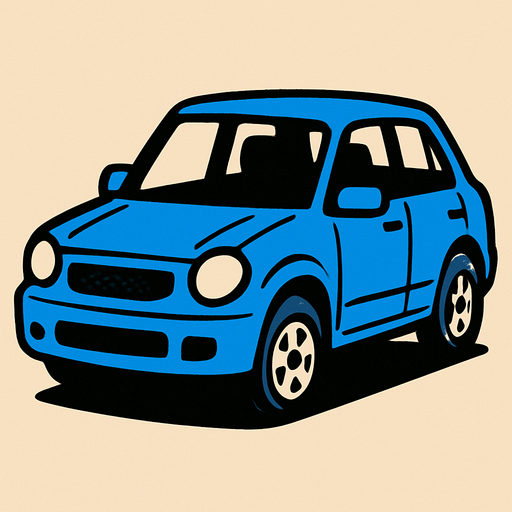 Blue car.
In-Game asset.  2d.  High contrast.  No shadows