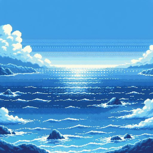 sea and sky,pixel,realistic but detailles benzer renkler mavi ve mavi
Single Game Texture.  In-Game asset.  2d.  Blank background.  low contrast.  No shadows