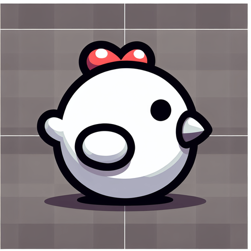 White Cartoon chicken, side.
Single Game Texture.  In-Game asset.  2d.  Blank background.  High contrast.  No shadows