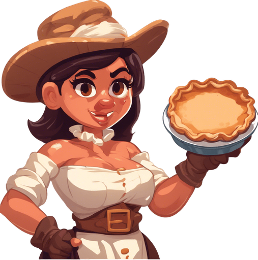 upper torso of a western cartoon barlady getting ready to throw a pie. front view.