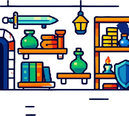 pixel shop background.
In-Game asset.  2d.  High contrast.  No shadows