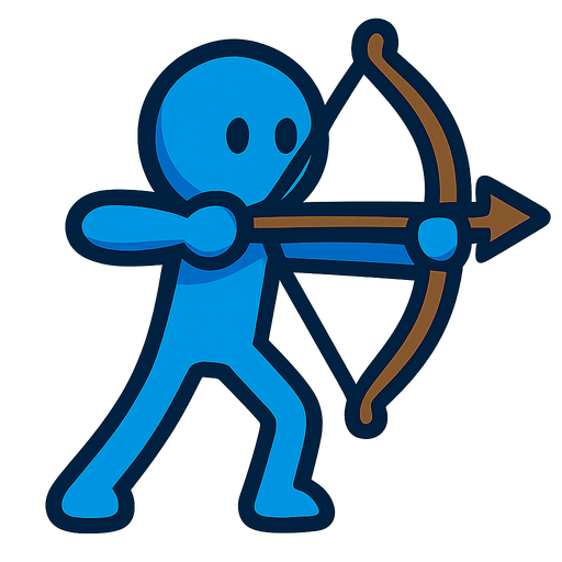 Blue stickman with a bow.
In-Game asset.  2d.  High contrast.  No shadows