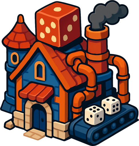 Dice factory from the fantasy world.
In-Game asset.  2d.  High contrast.  No shadows