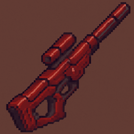 top down sci-fi sniper cannon, red metal, sleek, pixel art
