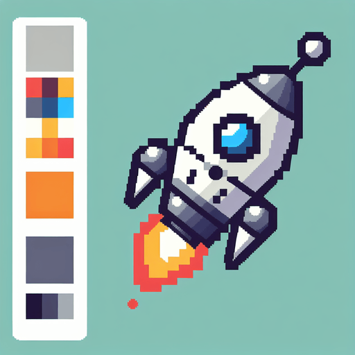AI robo rocket pointing downward, pixelated. flat. 8 bit..
Single Game Texture. In-Game asset. 2d. Blank background. High contrast. No shadows.