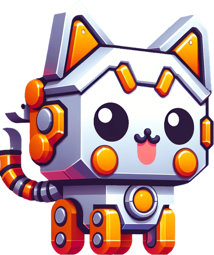 3d robotic kawaii steel kitten white and vibrant orange colour.
Single Game Texture. In-Game asset. 2d. Blank background. High contrast. No shadows.