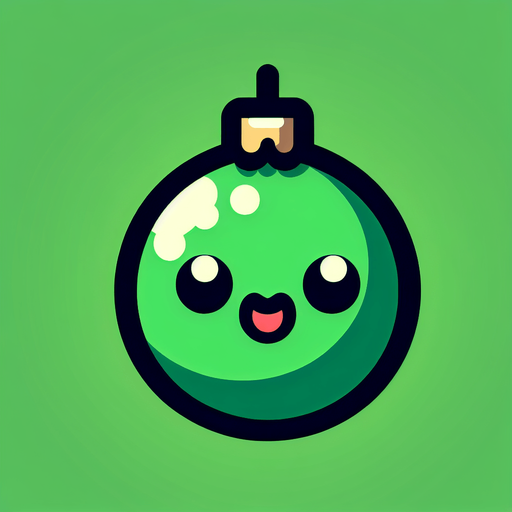 Perfectly square bright green Christmas decoration with cute happyy face. Cartoon style. Cute art style. Simple vector style. No Shadows.
Single Game Texture. In-Game asset. 2d. Blank background. High contrast. No shadows.
