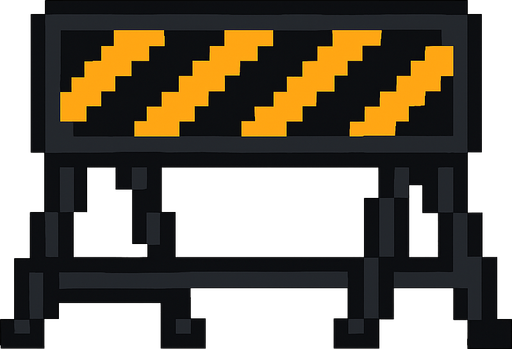 a black barricade with yellow lines on it but pixel art style
. No background. Transparent background. Blank background. No shadows. 2d. In-Game asset. flat
