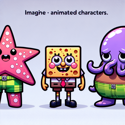 SpongeBob cartoon characters.
Single Game Texture. In-Game asset. 2d. Blank background. High contrast. No shadows.