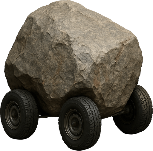 haz esta imagen muy, muy, muy, muy, muy realista, es una piedra con ruedas.
In-Game asset.  2d.  High contrast.  No shadows
