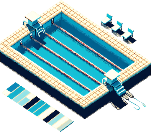 olympic swimming pool seen directly from above. bird-view perspective. pixelated. 8-bit.
Single Game Texture. In-Game asset. 2d. Blank background. High contrast. No shadows.