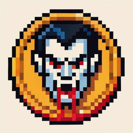 vampire blody coin pixel.
In-Game asset.  2d.  High contrast.  No shadows