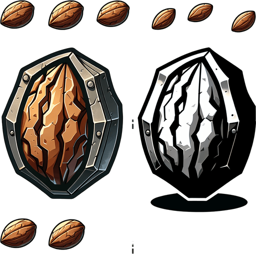 iron walnut, side view, cartoon.
Single Game Texture. In-Game asset. 2d. Blank background. High contrast. No shadows.