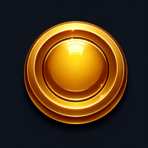 Gold_button_icon.
Single Game Texture.  In-Game asset.  2d.  Blank background.  High contrast.  No shadows